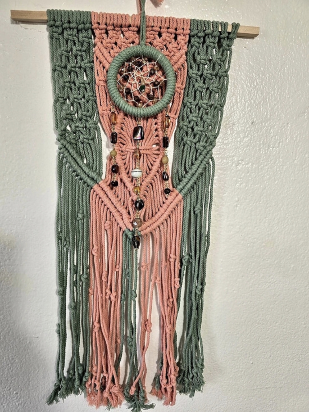 Sage Green & Pink Macrame Wall Tapestry